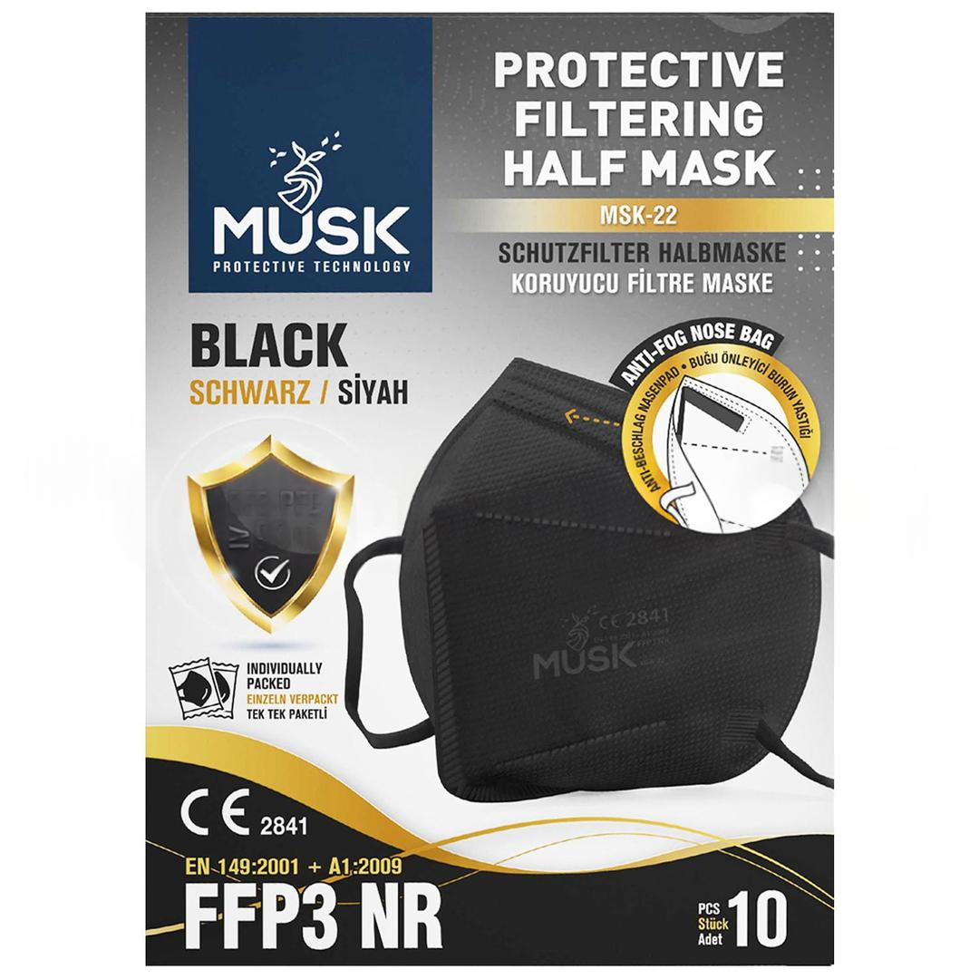 Musk Medikal FFP3 N99 Siyah Koruyucu Mase 10'lu