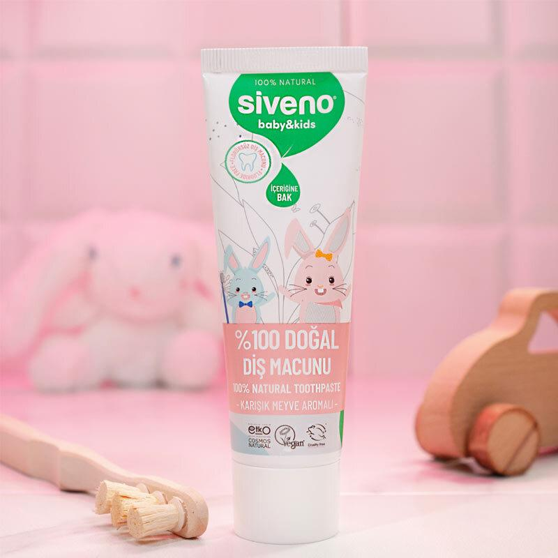 Siveno %100 Doğal Diş Macunu Bebek ve Çocuk İçin Karışık Meyve Aromalı Florürsüz 50 ml (2)