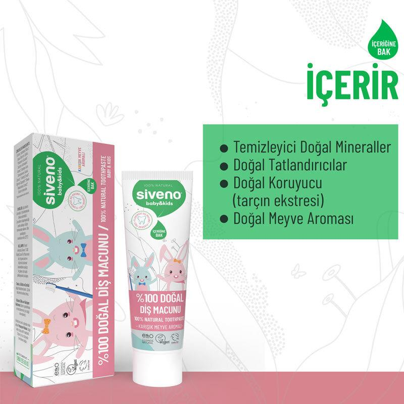 Siveno %100 Doğal Diş Macunu Bebek ve Çocuk İçin Karışık Meyve Aromalı Florürsüz 50 ml - 3