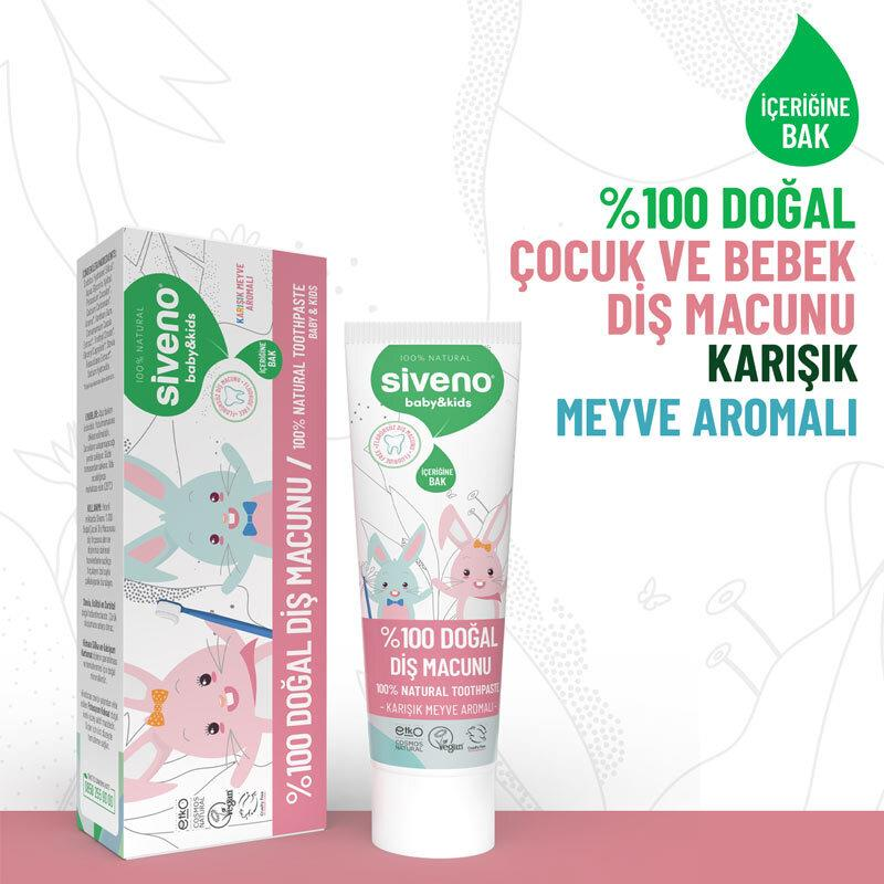 Siveno %100 Doğal Diş Macunu Bebek ve Çocuk İçin Karışık Meyve Aromalı Florürsüz 50 ml - 4