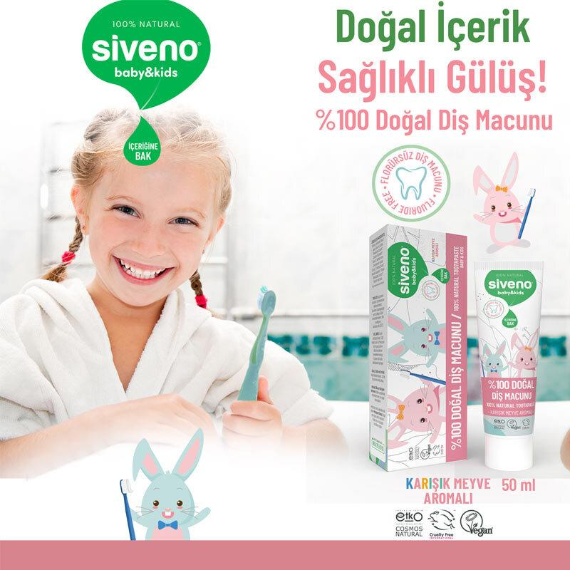 Siveno %100 Doğal Diş Macunu Bebek ve Çocuk İçin Karışık Meyve Aromalı Florürsüz 50 ml - 5