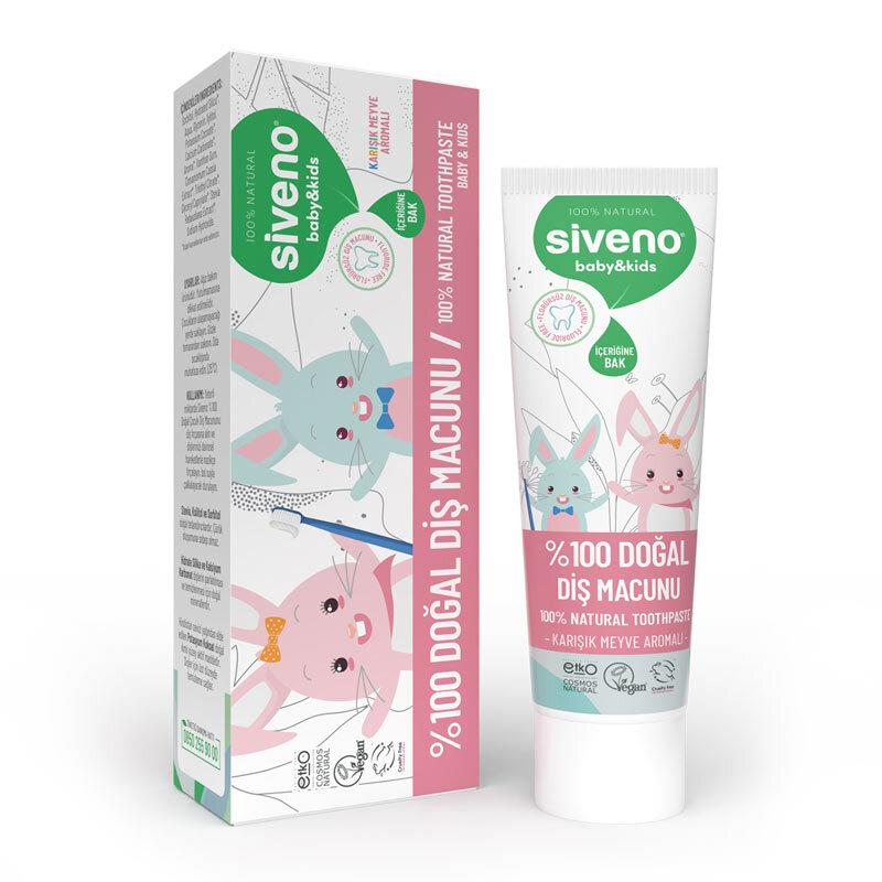 Siveno %100 Doğal Diş Macunu Bebek ve Çocuk İçin Karışık Meyve Aromalı Florürsüz 50 ml - 6